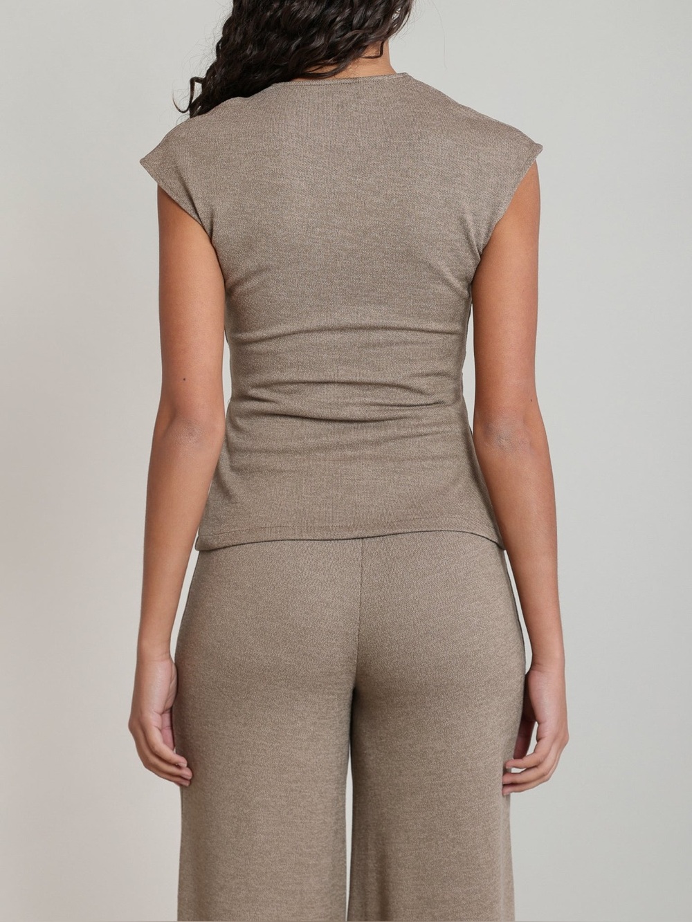 (2 pieces) Zara Wrap Top and Wide‑Leg Pants Set in Taupe - Picture 2 of 4